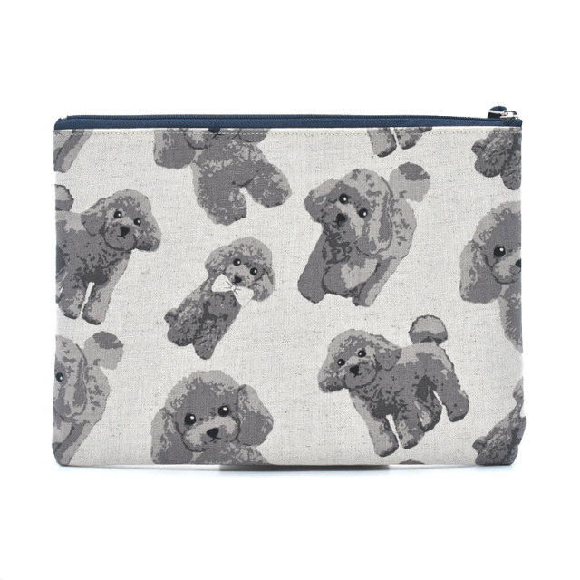 ハンドメイド　フラットポーチ　マスコットポーチ　犬　パネル生地　ヨーキー　ニット ハンドメイド フラットポーチ マスコットポーチ 犬 パネル生地