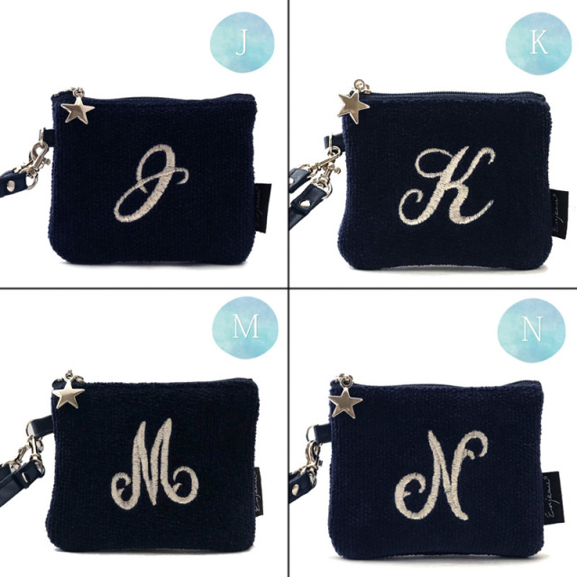 Enjeau(アーンジョー)：イニシャル刺繍 ネイビー【ミニストラップ