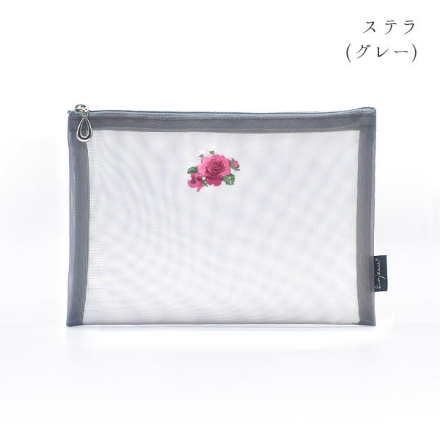 mesh74-48 ジュリア ステラ 花柄刺繍 メッシュポーチ
