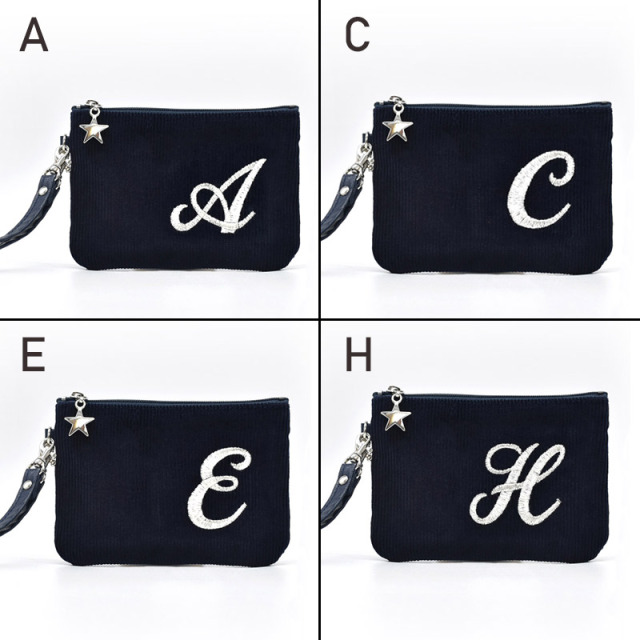 イニシャル コーデュロイ ストラップポーチ