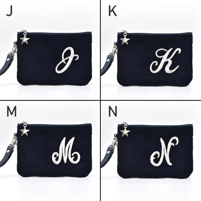 イニシャル コーデュロイ ストラップポーチ