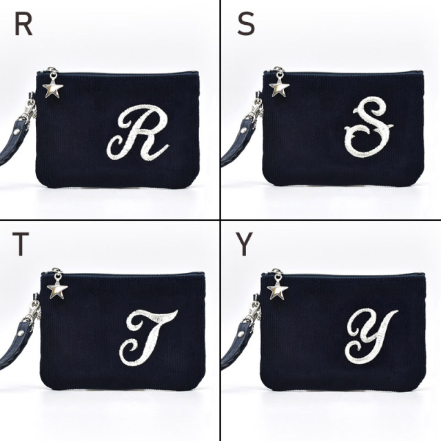 イニシャル コーデュロイ ストラップポーチ