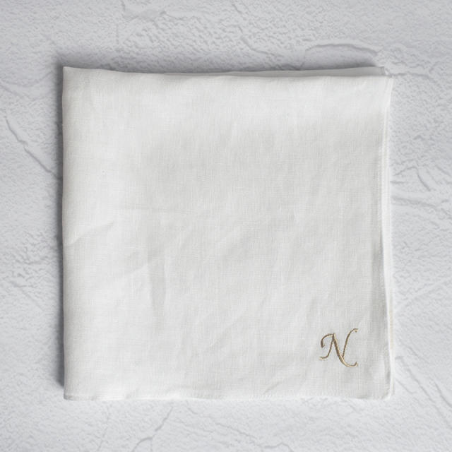 810-5111 リネンラヴィ イニシャル　リネンハンカチ ゴールド