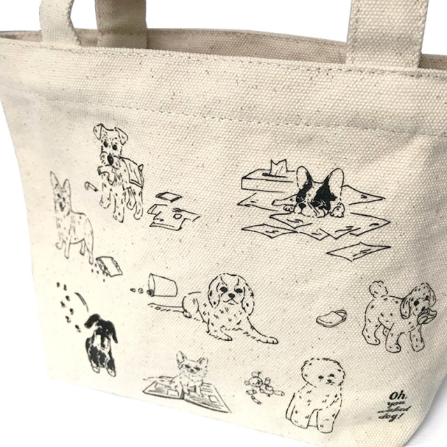 帆布 トート ハンドバッグ 犬柄【いぬ総柄 お散歩バッグ(M)】散歩