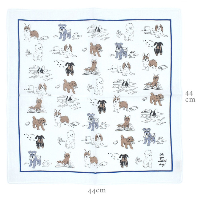 wicked 犬猫柄 リネンハンカチ