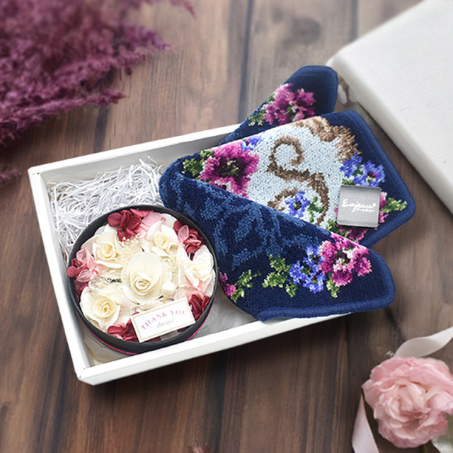 solapri-hanaset イニシャルハンカチ＆丸型プリザセット