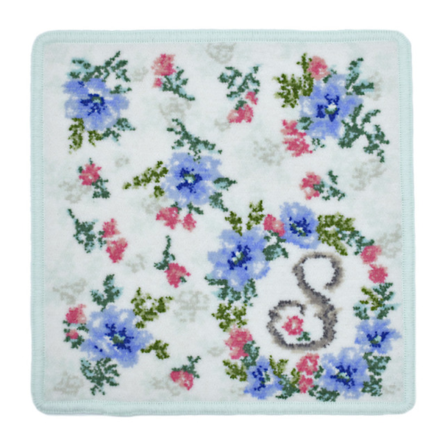 アンティークフランス 精緻なスカラップ 草花刺繍ハンカチーフ 花文字イニシャル Enjeau(アーンジョー)：【花文字2 イニシャルACEHKMNRSTY】(ホワイト