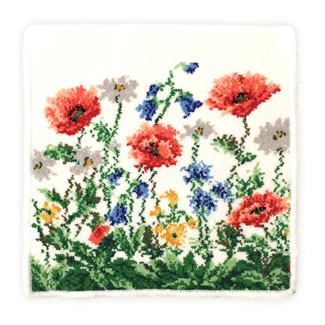 Enjeau(アーンジョー)：【ポピー】(ホワイト/ブラック) ハンカチ 23cm