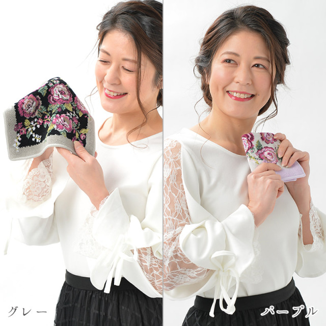 momomama　アーンジョー♪バッグ♪ハンカチ♪ティッシュポーチ♪3点 Enjeau(アーンジョー)：【ローズガーデン】ハンカチ ※DM便配送