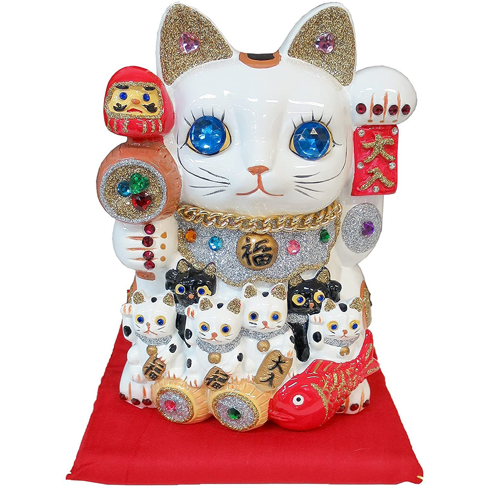 招き猫 置物 貯金箱 親子招福バンク 超特大サイズ DecoBaboo キラキラ ラインストーン 開店祝い 商売繁盛 金運アップ まねきねこ デコレーション 贈り物 プレゼント 縁起 猫グッズ インテリア おしゃれ かわいい