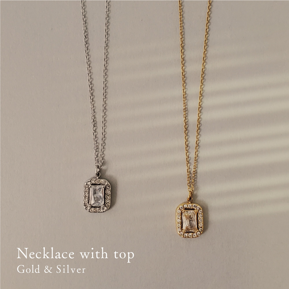 ネックレス スクエア モチーフ キュービックジルコニア 石付き ビジュー ゴールド シルバー おしゃれ 華奢 チェーン 上品 韓国 アクセサリー 海外 買い付け