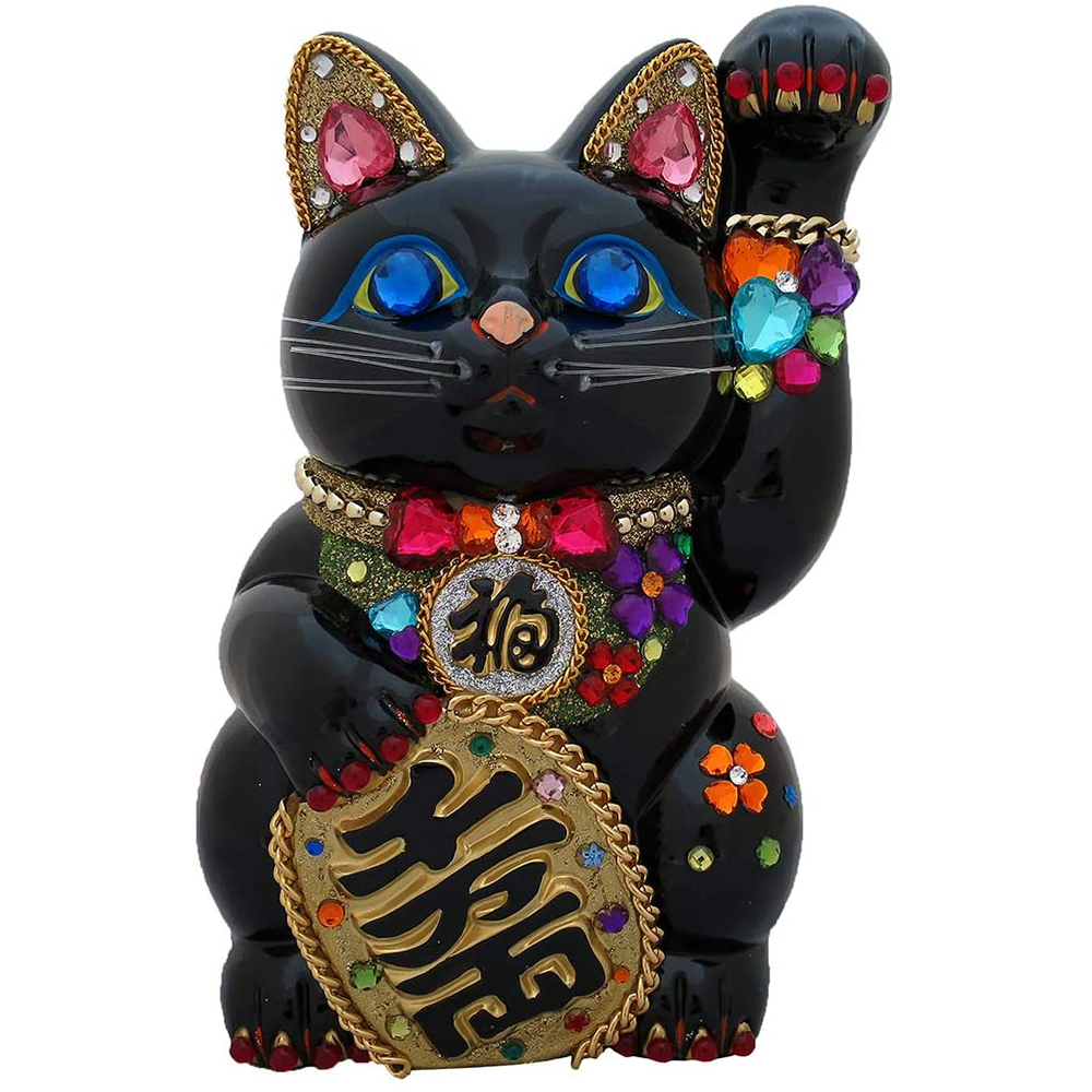 【送料無料】 招き猫 置物 貯金箱 手長小判猫 黒 左手 DecoBaboo キラキラ ラインストーン 開店祝い 商売繁盛 金運アップ まねきねこ デコレーション 贈り物 プレゼント 縁起 猫グッズ インテリア おしゃれ かわいい