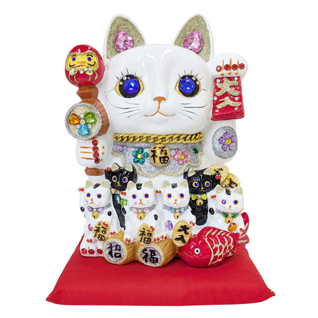 招き猫 置物 貯金箱 親子招福バンク ジャンボ DecoBaboo キラキラ ラインストーン 開店祝い 商売繁盛 金運アップ まねきねこ デコレーション 贈り物 プレゼント 縁起 猫グッズ インテリア おしゃれ かわいい C448