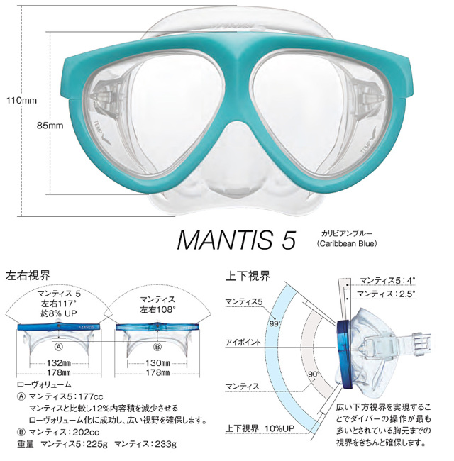 ダイビングマスク　GULL(ガル）マンティス5シリコン