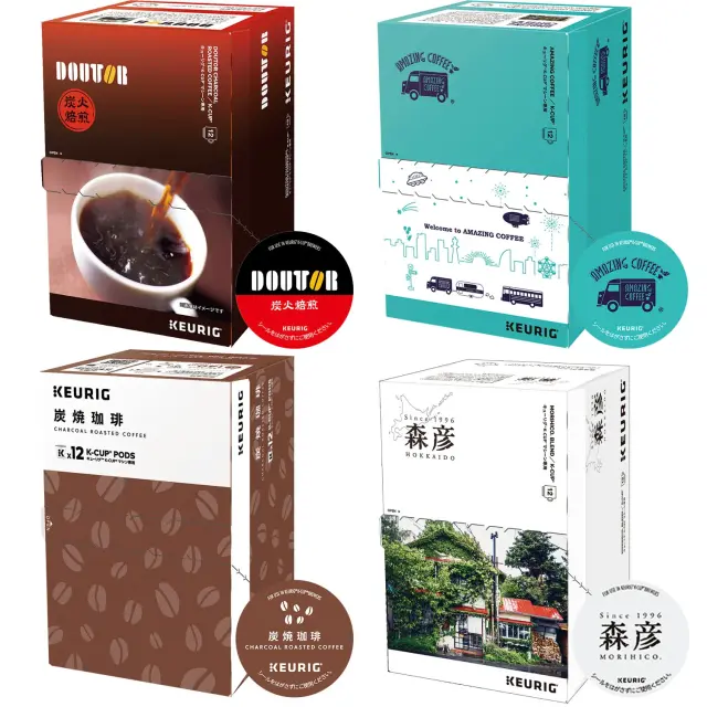 Keurig(キューリグ) K-Cup 4箱セット(ドトール 炭火焙煎、炭焼珈琲 、AMAZING COFFEE、森彦のブレンド)
