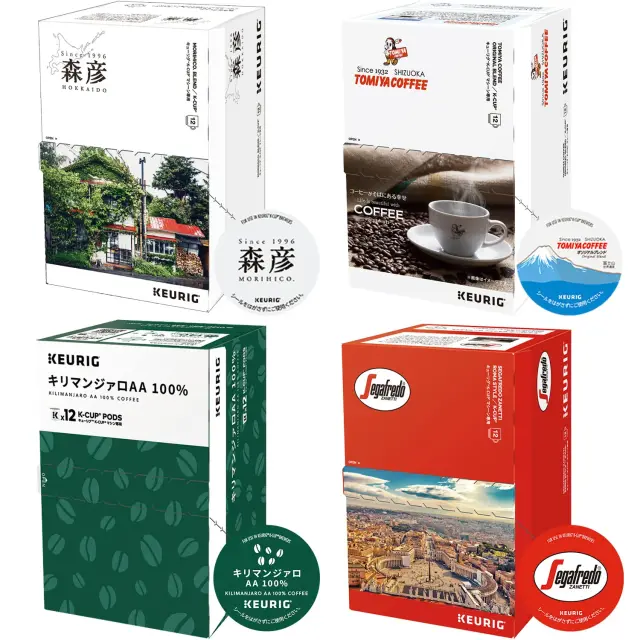 Keurig(キューリグ) K-Cup 4箱セット(キリマンジァロ、森彦のブレンド、セガフレード ザネッティ、トミヤコーヒー)