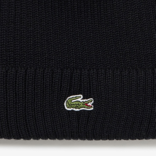 LACOSTE ウールリブニットキャップ RK032J 031 ブラック