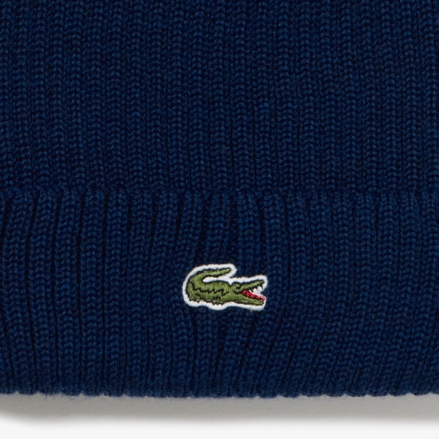 LACOSTE ウールリブニットキャップ RK032J 166 ネイビー