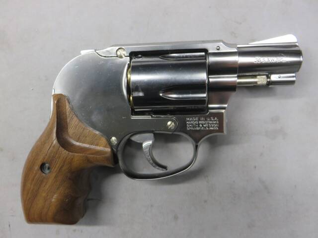 【マルシン】S&W M649 シルバー ABS フィンガーチャンネル木製グリップ Xカートリッジ 6mmBB