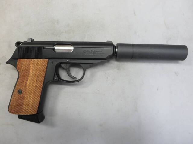 【マルゼン】ワルサー ニューPPK/S ブラック・木製グリップ・サイレンサーセット