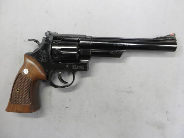 【マルシン】S&W M29 6.5in Wディープブラック ハーフチェッカー木製グリップ リアルXカートリッジ