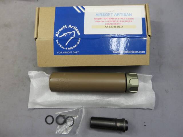【AIRSOFT ARTISAN】 SF Style 6.2in サイレンサー+4PRONGフラッシュハイダー ダークアース