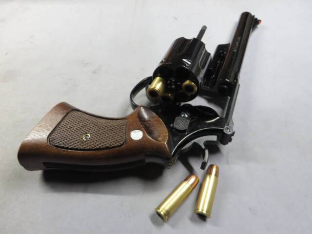 【マルシン】S&W M29 6.5in Wディープブラック ハーフチェッカー木製グリップ リアルXカートリッジ