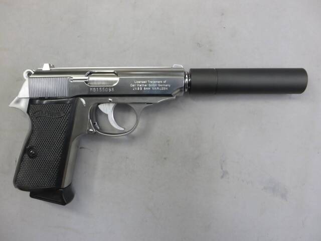 【マルゼン】ワルサー ニューPPK/S ステンレスモデル・クラシックサイレンサー