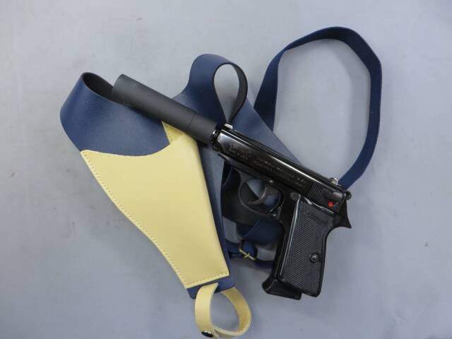 【マルゼン】ワルサー ニューPPK/S ブラックメタル・サイレンサーセット組込・イーストA ショルダーホルスター