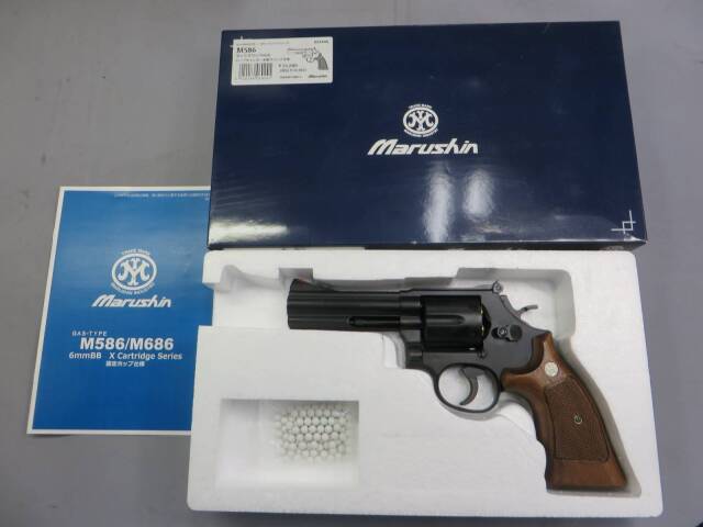 【マルシン】S&W M586 マットブラック ABS ハーフチェッカー木製グリップ仕様 Xカートリッジ