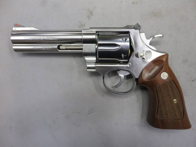 【マルシン】S&W M629 5in シルバーABS ハーフチェッカー木製グリップ仕様 リアルXカートリッジ