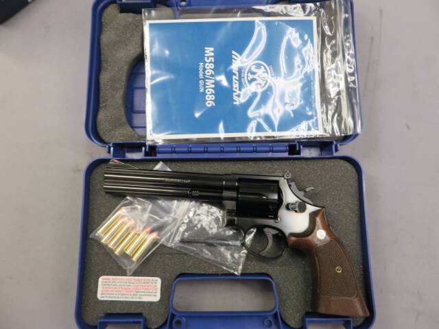 【マルシン】S&W M586 6in Wディープブラック 木製グリップ・S&Wガンケース　 モデルガン