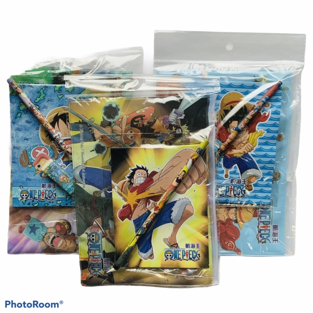 通販 ワンピース パスケース入り文具セット パスケース 鉛筆 メモ帳 消しゴム付 おもちゃ 駄菓子 バザー用品 販売即品 景品 激安卸し問屋