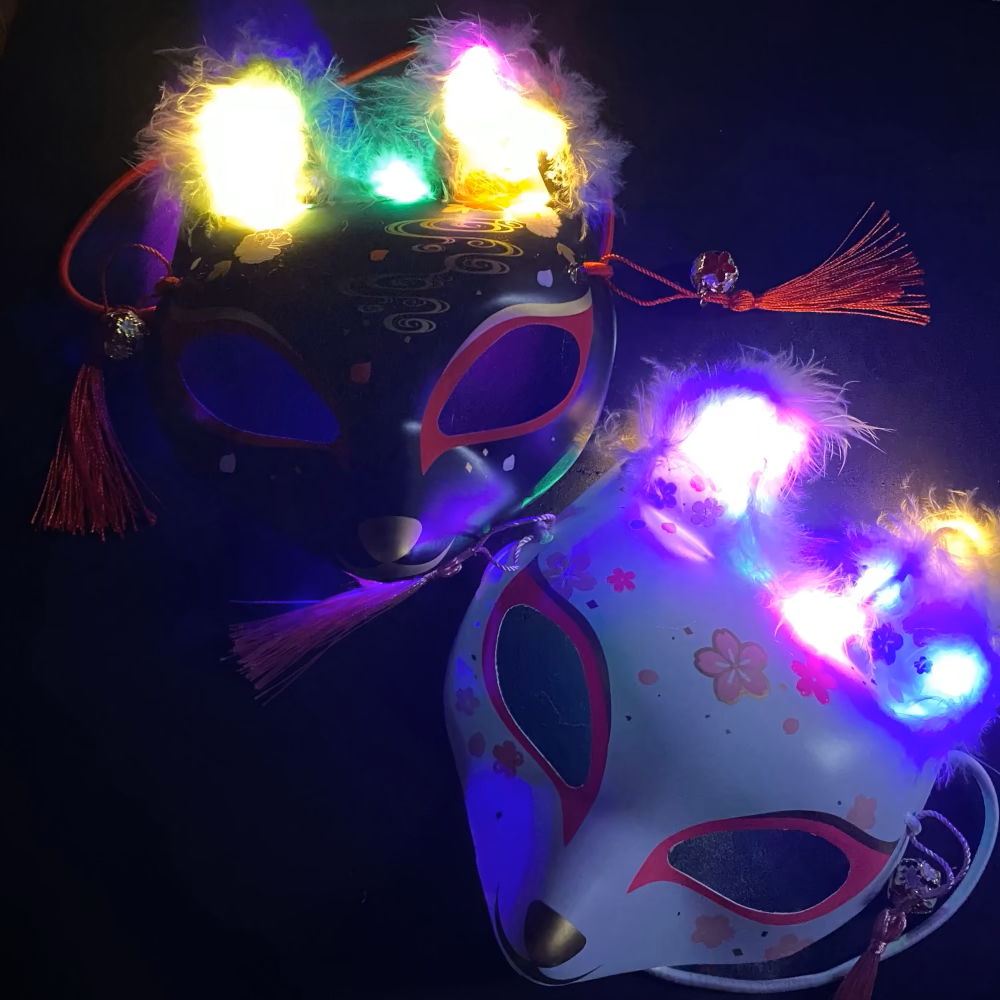 光る きつね半面お面　6枚セット　顔が半分見える“半面タイプ