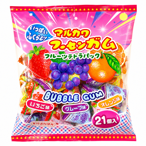 フルーツフーセンガムパック  味はオレンジ.いちご.ブドウ味