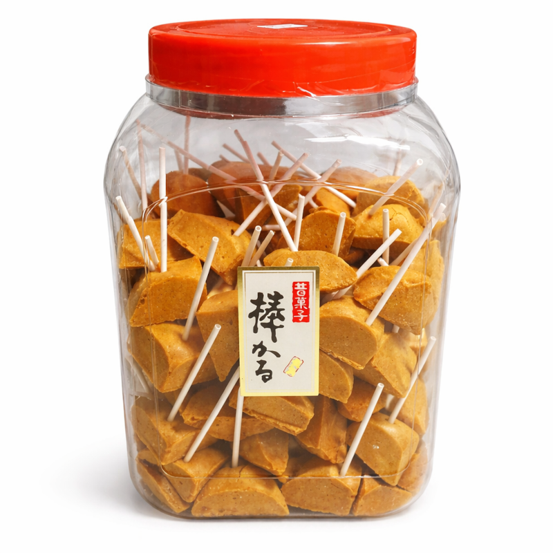 カルメ焼き（棒かるバラ）　大きなポットに１００本たっぷり入っている