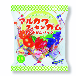 フルーツフーセンガムパック まるーいコロコロのガムをテトラ型のパック