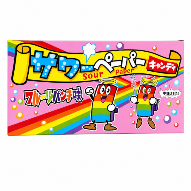 サワーペーパーキャンディー フルーツパンチ味　甘酸っぱい味わいと楽しい食感が魅力のロングタイプ駄菓子　
