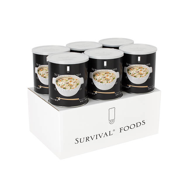 サバイバルフーズ 洋風雑炊セット 6缶　小缶 楽天市場】サバイバルフーズ 洋風とり雑炊 6缶セット 非常食 25年保存