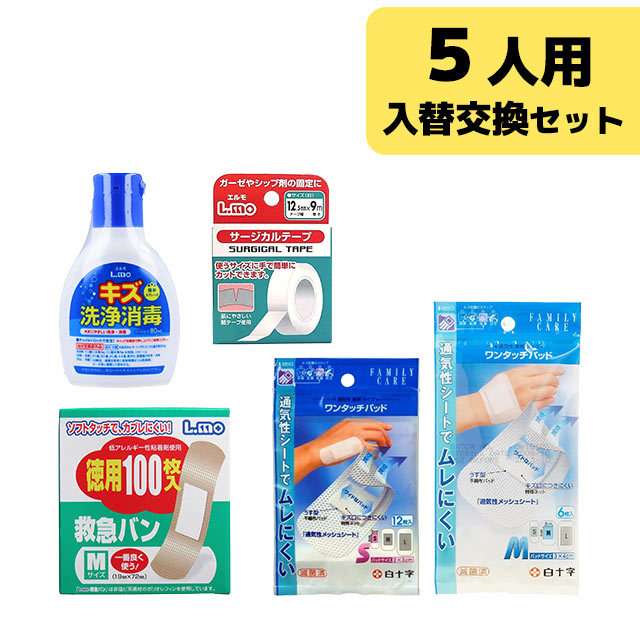 三和製作所　防災用救急箱入れ替え交換セット 5人用