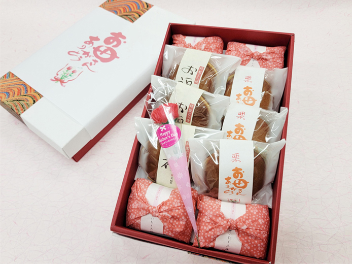 【母の日ギフト】母の日の贈り物に　詰合せ　お福　6個入り　(小豆3個、栗3個）　ぜいたく三昧4個入り