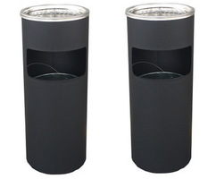 【2個セット】屋外灰皿 A-085B 丸型 ブラック 吸い殻入れ 吸殻入れ アッシュトレイ ごみ箱 ゴミ箱付き灰皿 分煙 公共施設