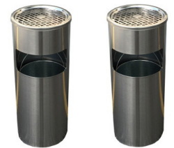 【訳あり：本体汚れ・傷凹みあり】【2個セット】屋外灰皿 A-085H 丸型 シルバー 吸い殻入れ 吸殻入れ アッシュトレイ ごみ箱 ゴミ箱付き灰皿 分煙 公共施設