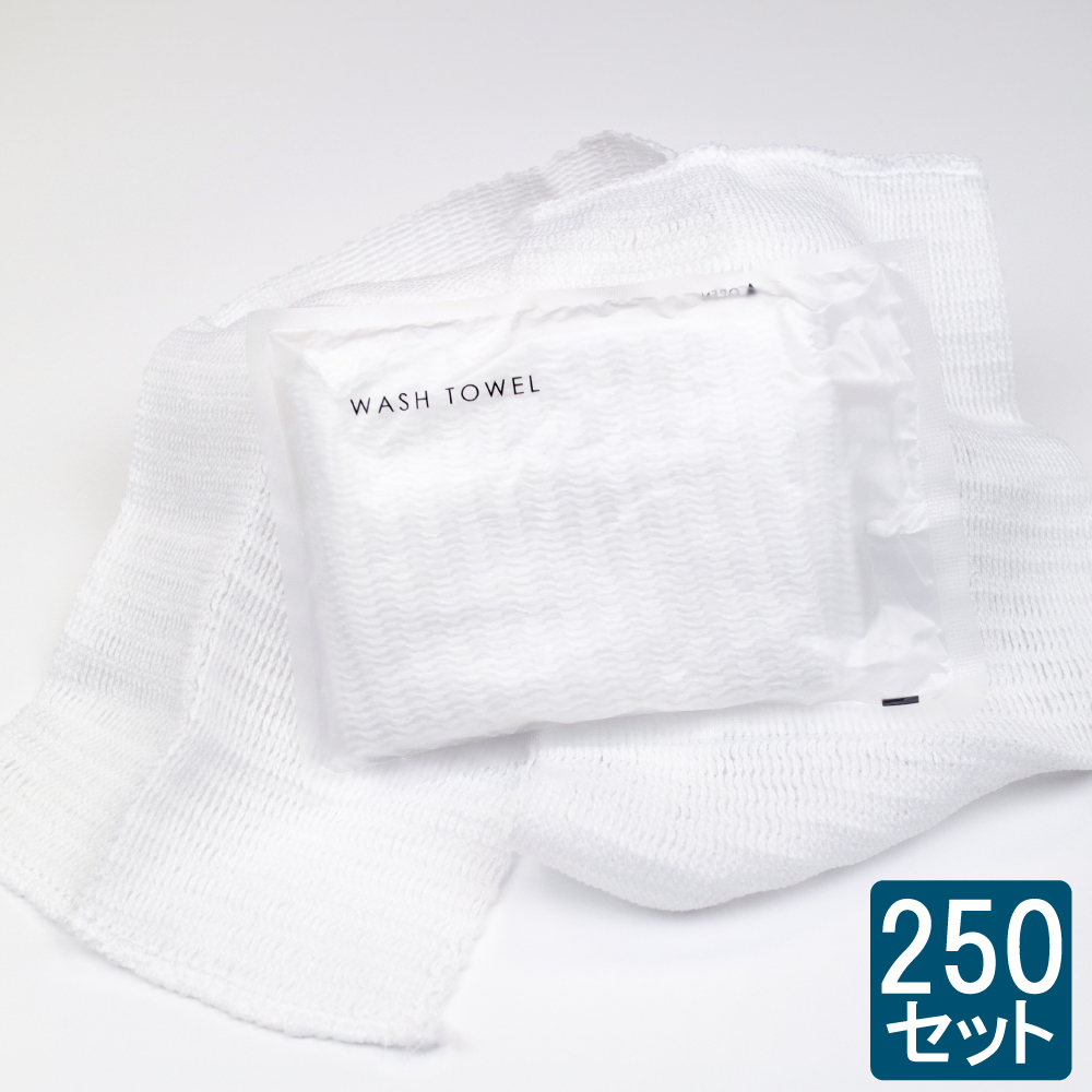旅館・民泊　おすすめ　使い捨て　業務用ボディウォッシュタオル　個包装　白　250個セット