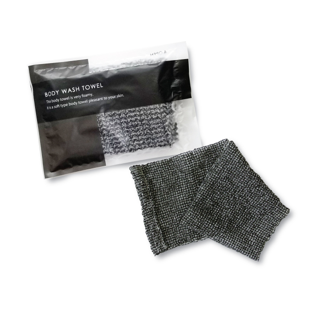旅館・民泊　おすすめ　使い捨て　業務用ボディウォッシュタオル　個包装　（黒）　25個セット