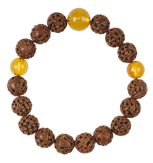 龍眼菩提樹ラカン彫コハク仕立ブレス