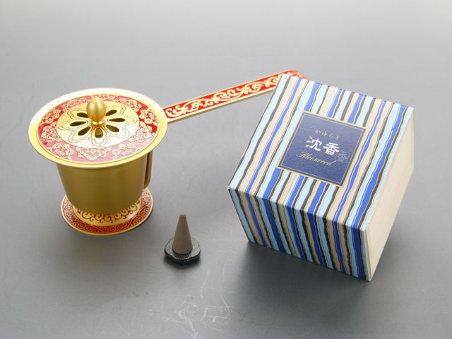 唐草豆柄香炉かゆらぎセット（赤）沈香付