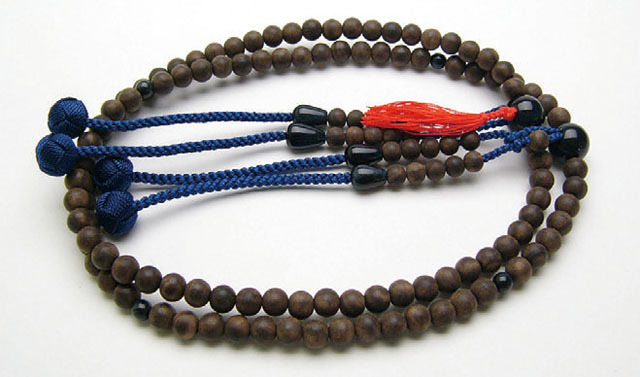 京念珠＜真言宗＞素挽縞黒檀青虎目石仕立（尺２寸）