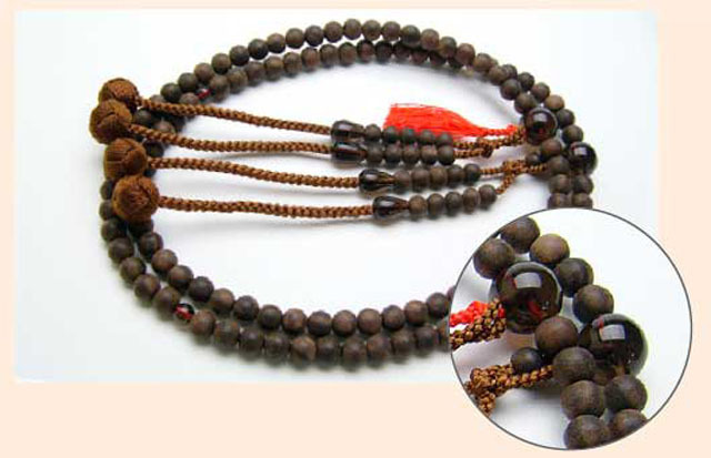 京念珠＜真言宗＞素挽縞黒檀茶水晶仕立（尺２寸）