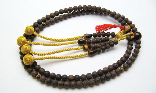 京念珠＜真言宗＞素挽縞黒檀虎目石仕立（尺２寸）